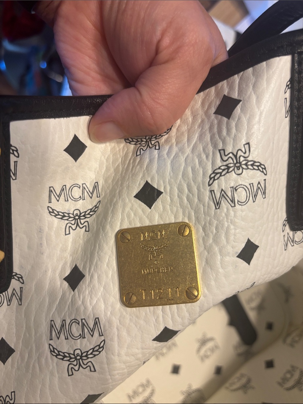 MCM limited edition reversibleBlack & White Patterned Tote with limited Pouch - Picture 6 of 17